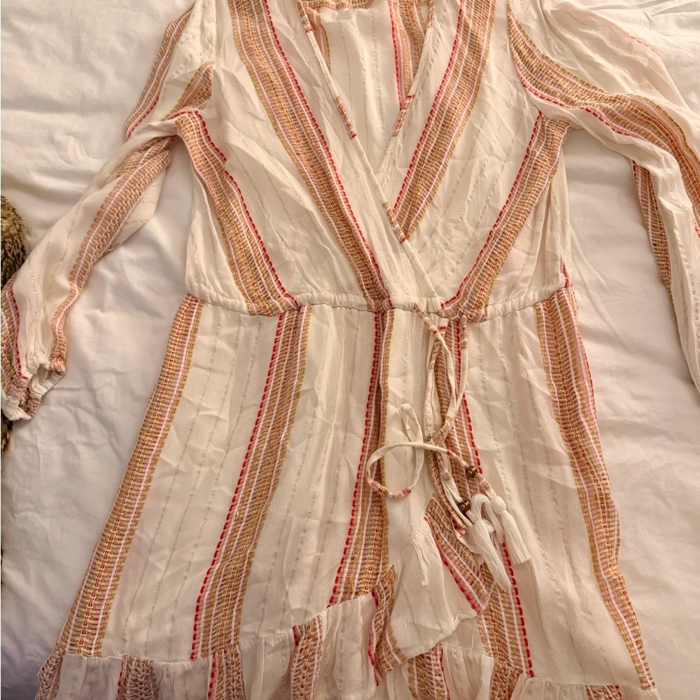 Blue Island White and Orange Swim Coverup with Romantic Silhouette Size Medium